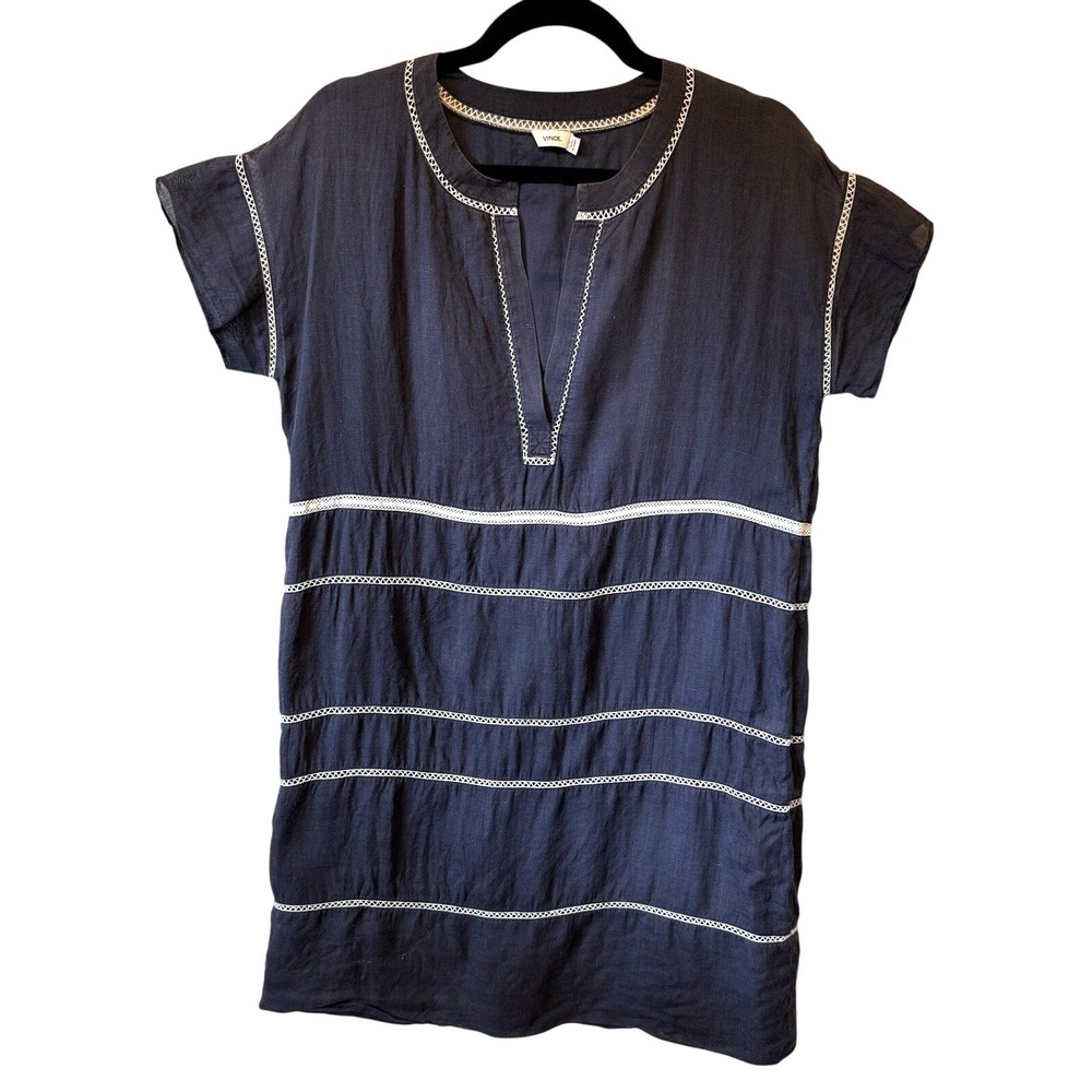 Vince Navy Blue Midi Dress with White Trim